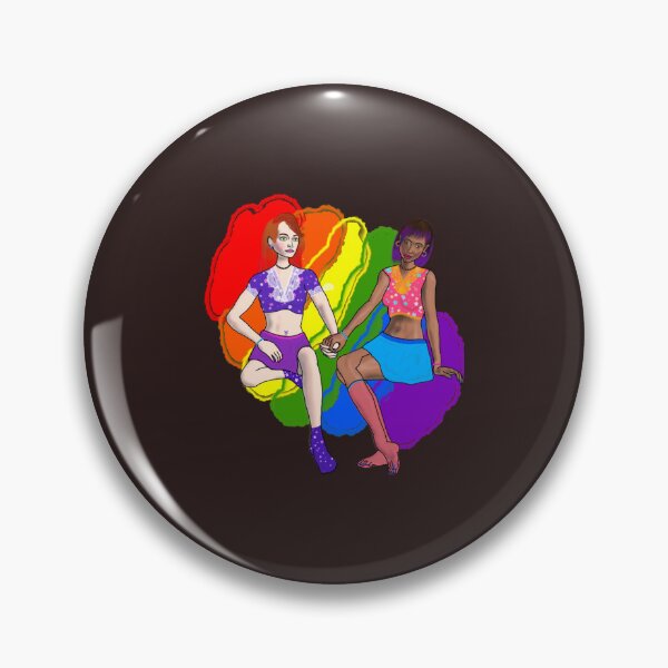 Item preview, Sapphic couple  with a rainbow splodge background    designed and sold by AAndEdesign.