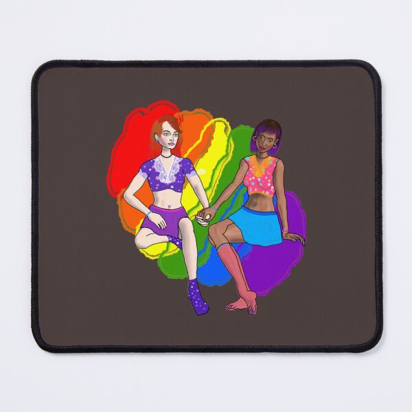 Item preview, Sapphic couple  with a rainbow splodge background    designed and sold by AAndEdesign.