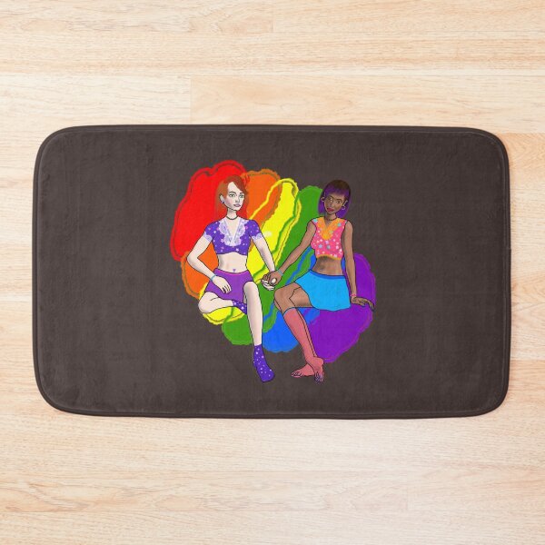 Item preview, Sapphic couple  with a rainbow splodge background    designed and sold by AAndEdesign.