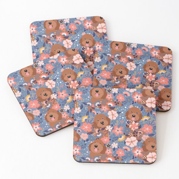 Item preview, Red Ruby Cockapoo Cavapoo Cavoodle Garden - Blue Background designed and sold by Lulupainting.