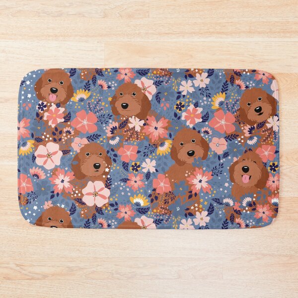Item preview, Red Ruby Cockapoo Cavapoo Cavoodle Garden - Blue Background designed and sold by Lulupainting.