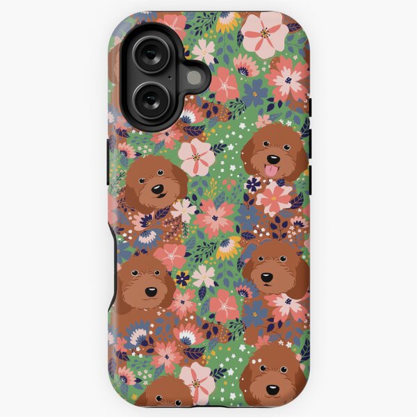 Vista previa del artículo con la obra «Red Ruby Cockapoo Cavapoo Cavoodle Jardín - Fondo Verde», diseñado y vendido por Lulupainting.
