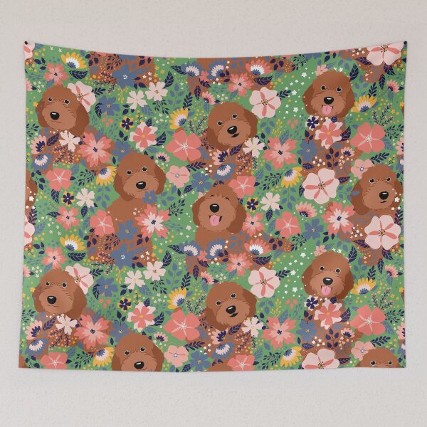 Item preview, Red Ruby Cockapoo Cavapoo Cavoodle Garden - Green Background designed and sold by Lulupainting.