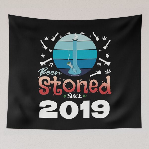 Item preview, Been stoned since 2019 (Blue retro vintage sunset with bong) designed and sold by YomeHayin.