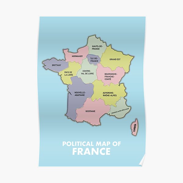 Political Map Of France Poster For Sale By Vectorwebstore Redbubble Poster,504x498,f8f8f8 Pad,600x600,f8f8f8 