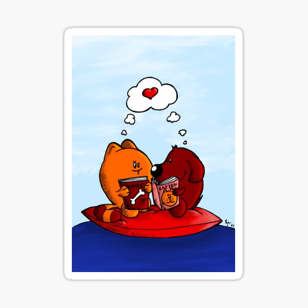 Cat and dog in love - lovely thoughts Sticker