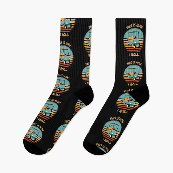 Item preview, This Is How I Roll Golf Cart Pun Grunge Retro Sunset In Black designed and sold by LuckyKermit.