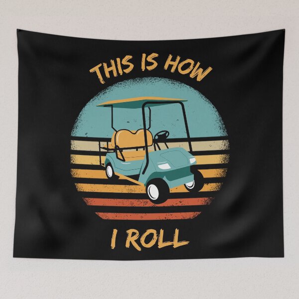 Item preview, This Is How I Roll Golf Cart Pun Grunge Retro Sunset In Black designed and sold by LuckyKermit.
