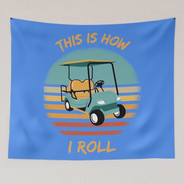 Item preview, This Is How I Roll Golf Cart Pun Grunge Retro Sunset In Blue designed and sold by LuckyKermit.
