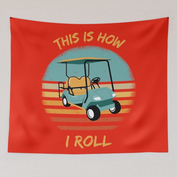 Item preview, This Is How I Roll Golf Cart Pun Grunge Retro Sunset In Red designed and sold by LuckyKermit.
