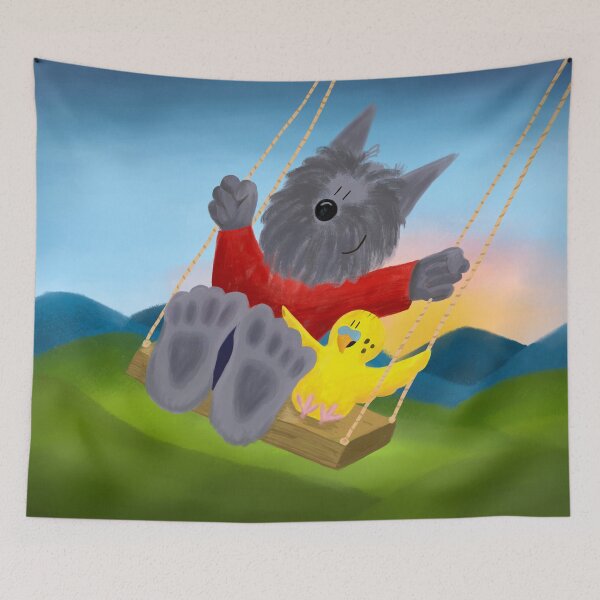 Item preview, Swing! Cute Painting of a Scottie Dog and Parakeet designed and sold by HalloMolly.