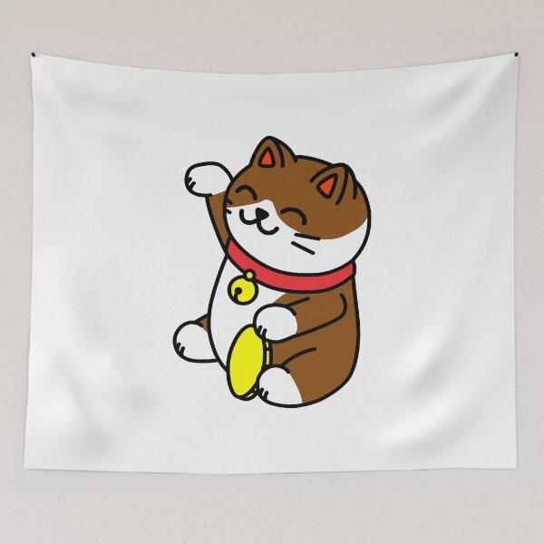 Item preview, Japanese Cat - Maneki Neko - Lucky Cat White-Brown designed and sold by RiciPaneto.