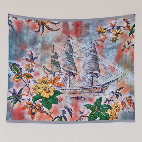 Item preview, Antique tapestry with boat and flower motif designed and sold by MarieClaude1954.