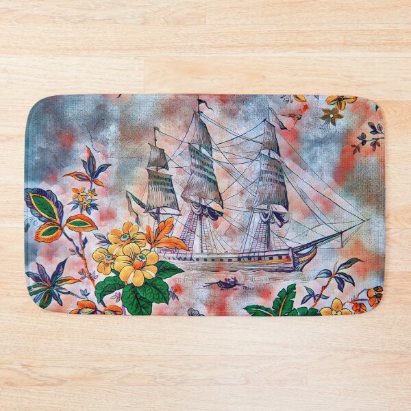 Item preview, Antique tapestry with boat and flower motif designed and sold by MarieClaude1954.