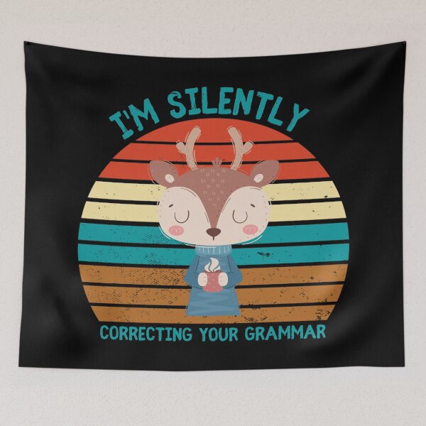 Item preview, I'm Silently Correcting Your Grammar Deer Drinking Tea Grunge Retro Sunset In Black designed and sold by LuckyKermit.