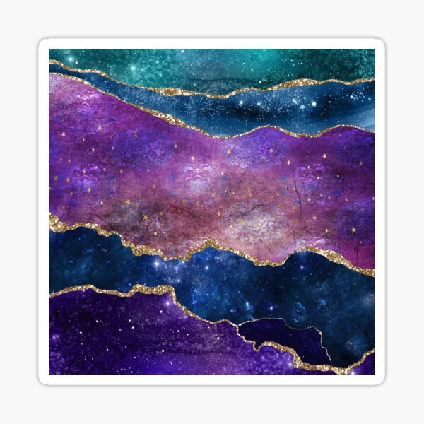 Purple & Teal Galaxy Glitter Stars Sticker