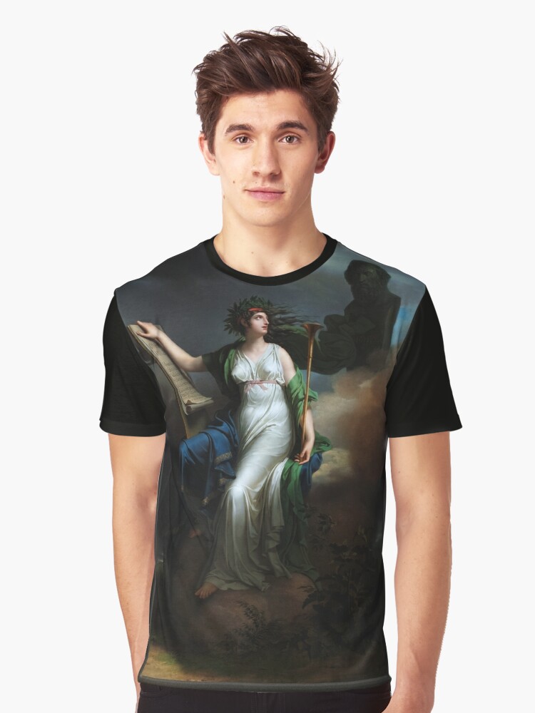 Graphic T-Shirt, Calliope, Muse of Epic Poetry by Charles Meynier Old Masters Classical Fine Art Portrait Reproduction designed and sold by xzendor7