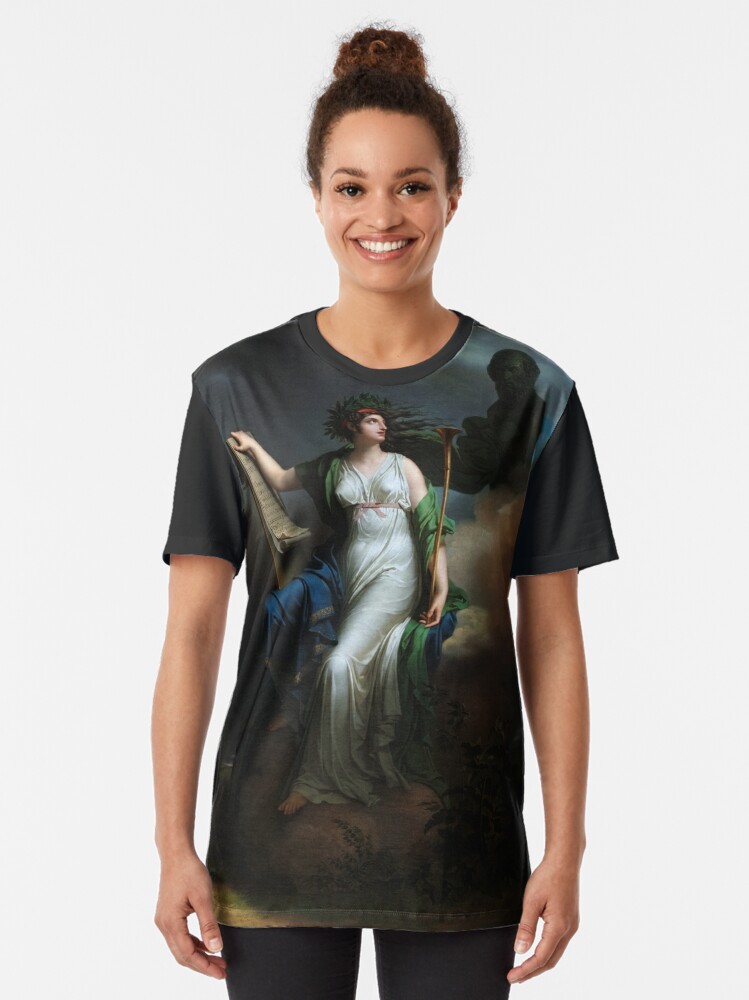 Graphic T-Shirt, Calliope, Muse of Epic Poetry by Charles Meynier Old Masters Classical Fine Art Portrait Reproduction designed and sold by xzendor7