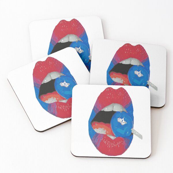 Item preview, blue red glossy lips biting on a sweet lollipop  designed and sold by XXgooddeedXX.