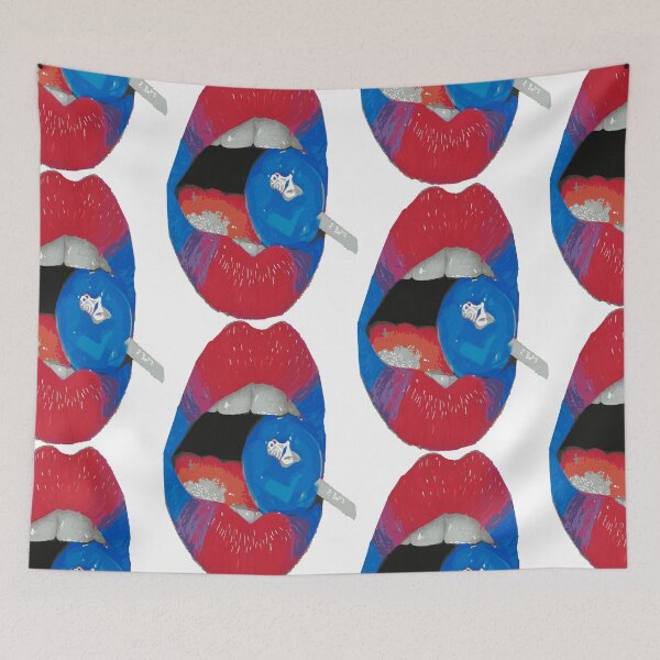 Item preview, blue red glossy lips biting on a sweet lollipop  designed and sold by XXgooddeedXX.