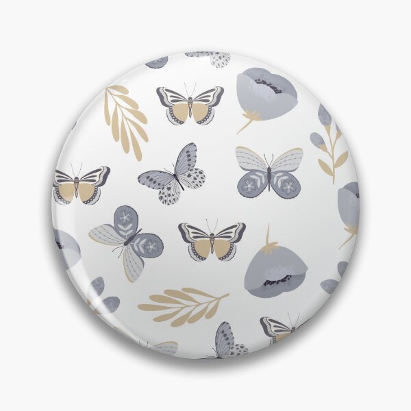 Item preview, Gray butterflies and spring wildflowers in white. designed and sold by FunnyChameleon.