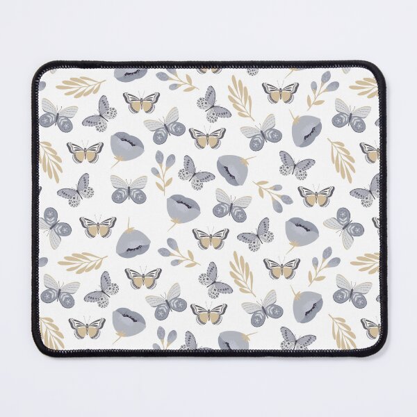 Item preview, Gray butterflies and spring wildflowers in white. designed and sold by FunnyChameleon.