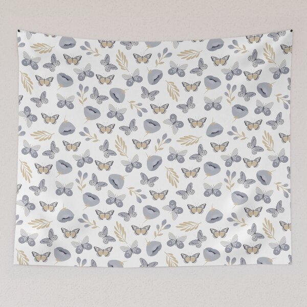 Item preview, Gray butterflies and spring wildflowers in white. designed and sold by FunnyChameleon.