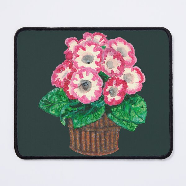Item preview, Pink gloxinia in brown wicker pot (watercolor and gouache drawing) designed and sold by Alice-Moonbliss.