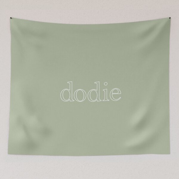 Item preview, dodie logo from build a problem tour neon lights in white with sage green background designed and sold by Lindas Lineas.