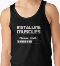 Camiseta de tirantes Instalación de músculos, espere, cargue la barra