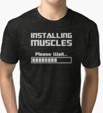Installing Muscles Please Wait Loading Bar Tri-blend T-Shirt