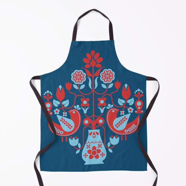 Item preview, Swedish Scandi Mod Retro Floral With Birds - Blue & Red designed and sold by Carrie Cantwell Art.