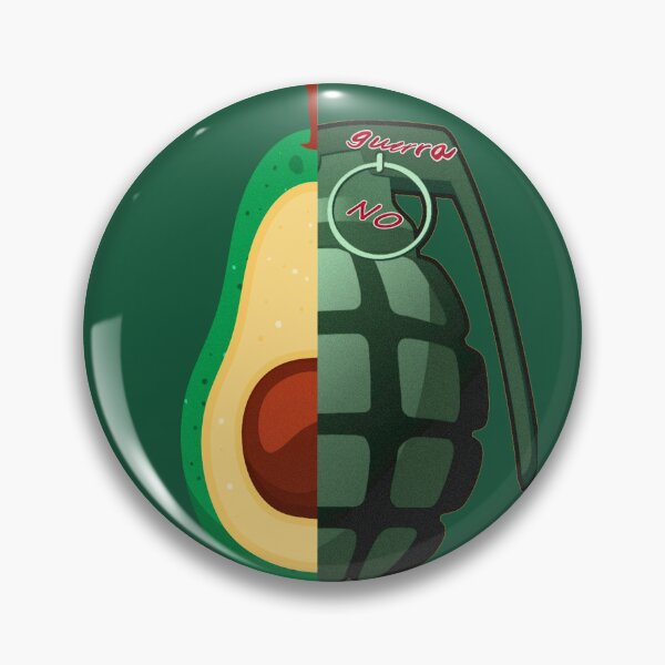 Artikelvorschau, Zwei Hälften. Halb Avocado, halb Handgranate. Nein zum Krieg. Avocado versus Handgranate. entworfen und verkauft von Rebeldía Pura.