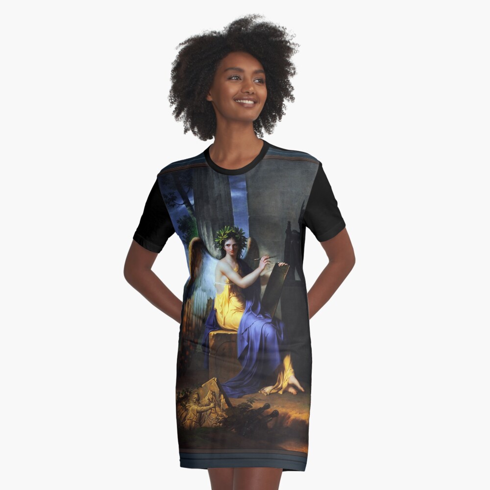Clio Muse of History by Charles Meynier - Conscientious Documentation Of The Events of Man 2 Clio Muse of History by Charles Meynier Remastered Xzendor7 Classical Art Old Masters Reproductions Graphic T-Shirt Dress