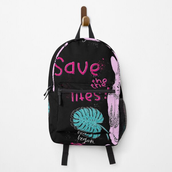 Item preview, Save the Lives vegan pink rabbit design with monstera leaf in linocut style designed and sold by InnaMGraphic.