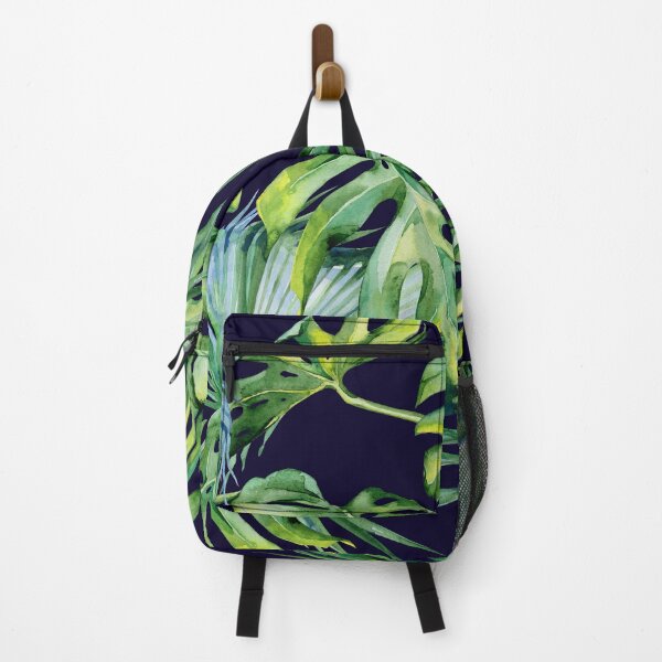 Item preview, Amazonian Green Watercolor Tropical Leaves on Navy Blue designed and sold by meggydesigns.
