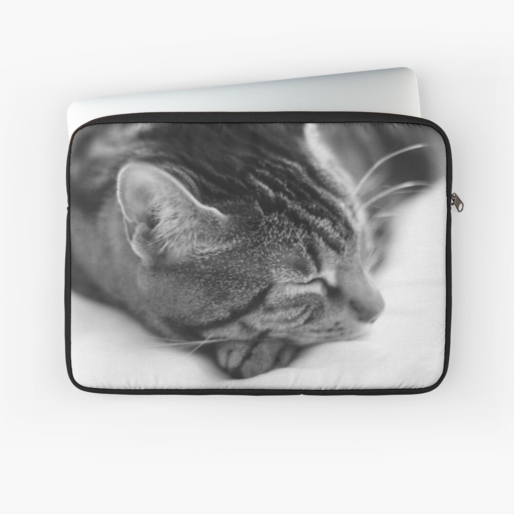 Sleepy Tabby Kitty in Black and White Laptop Sleeve