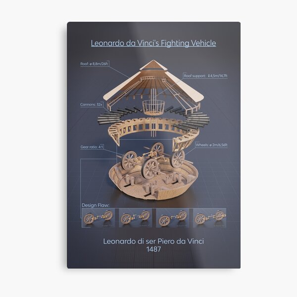 Leonardo Da Vinci's Tank Exploded View Metal Print