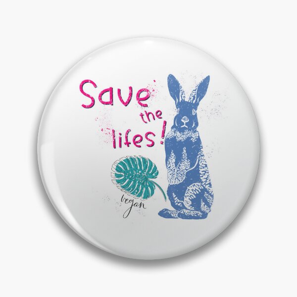 Item preview, Save the Lives  vegan blue rabbit design with monstera leaf in linocut style designed and sold by InnaMGraphic.