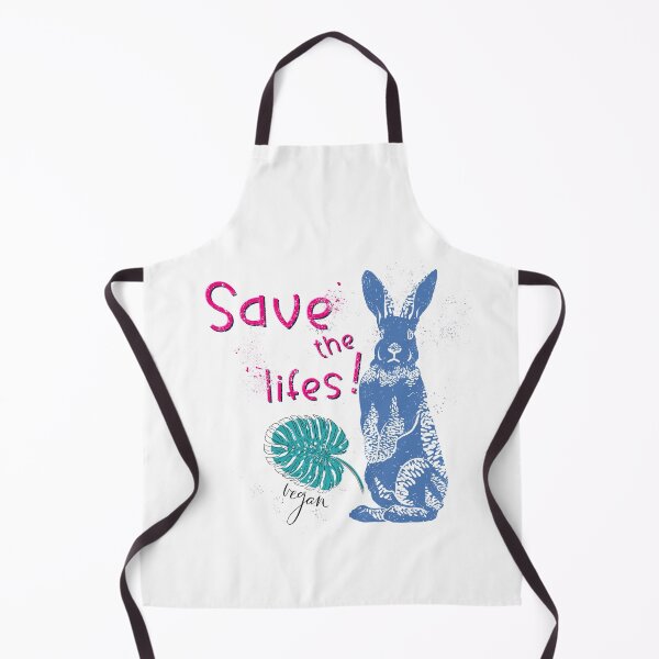 Item preview, Save the Lives vegan blue rabbit design with monstera leaf in linocut style designed and sold by InnaMGraphic.