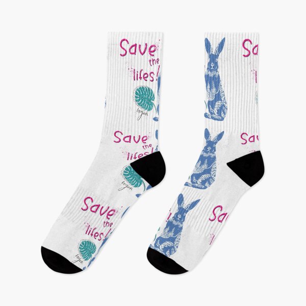 Item preview, Save the Lives  vegan blue rabbit design with monstera leaf in linocut style designed and sold by InnaMGraphic.