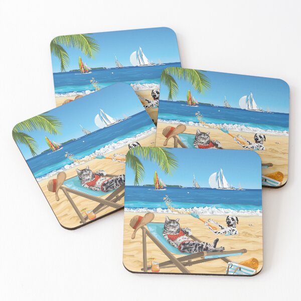 Item preview, Dreaming of Bliss- Dotty Dog and Kitty on Tropical Beach designed and sold by Annalisa-Jones.