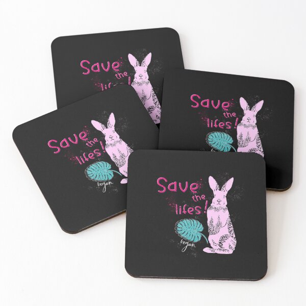 Item preview, Save the Lives  vegan pink rabbit design with monstera leaf in linocut style designed and sold by InnaMGraphic.