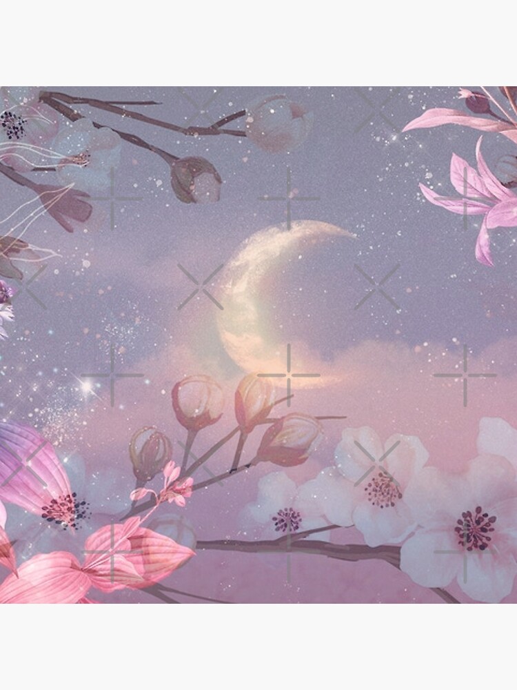 "Soft Pink Cherry Blossoms Pretty, magical moon, cherry blossom art