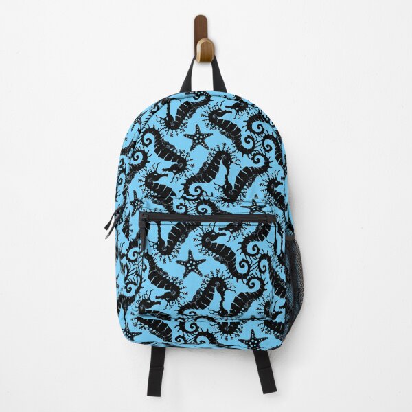 Item preview, Black Seahorses on Blue Background - Repeating Pattern - Seahorse designed and sold by TMBTM.