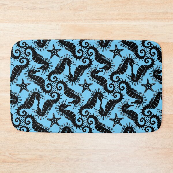 Item preview, Black Seahorses on Blue Background - Repeating Pattern - Seahorse designed and sold by TMBTM.