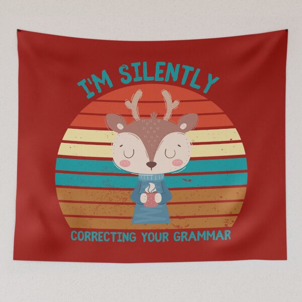 Item preview, I'm Silently Correcting Your Grammar Deer Drinking Tea Grunge Retro Sunset In Red designed and sold by LuckyKermit.