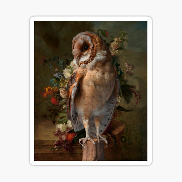 Barn owl in flower still life Sticker