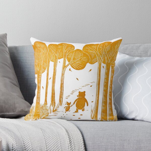 Winnie the Pooh and Piglet Linocut Throw Pillow