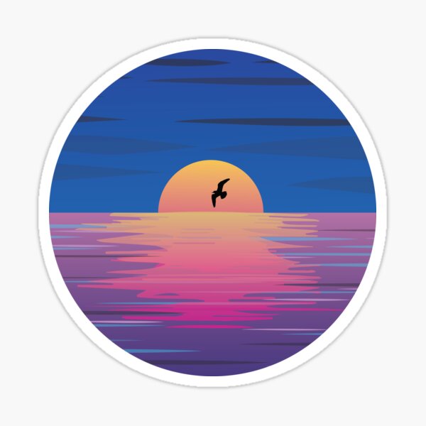 Seagull silhouette with ocean sunset Sticker